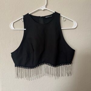 Black Tank Top Rhinestone Fringe Top Festival/Rodeo Outfit Inspired